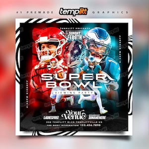 Super Bowl Watch Party Flyer, Premade Flyer Template, Event Flyer, Night Club Flyer, Sports Flyer, Custom Digital Flyer Design