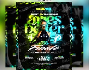 Aries Season Party Flyer, Premade Flyer Template, Event Flyer, Night Club Flyer, Custom Digital Flyer Design
