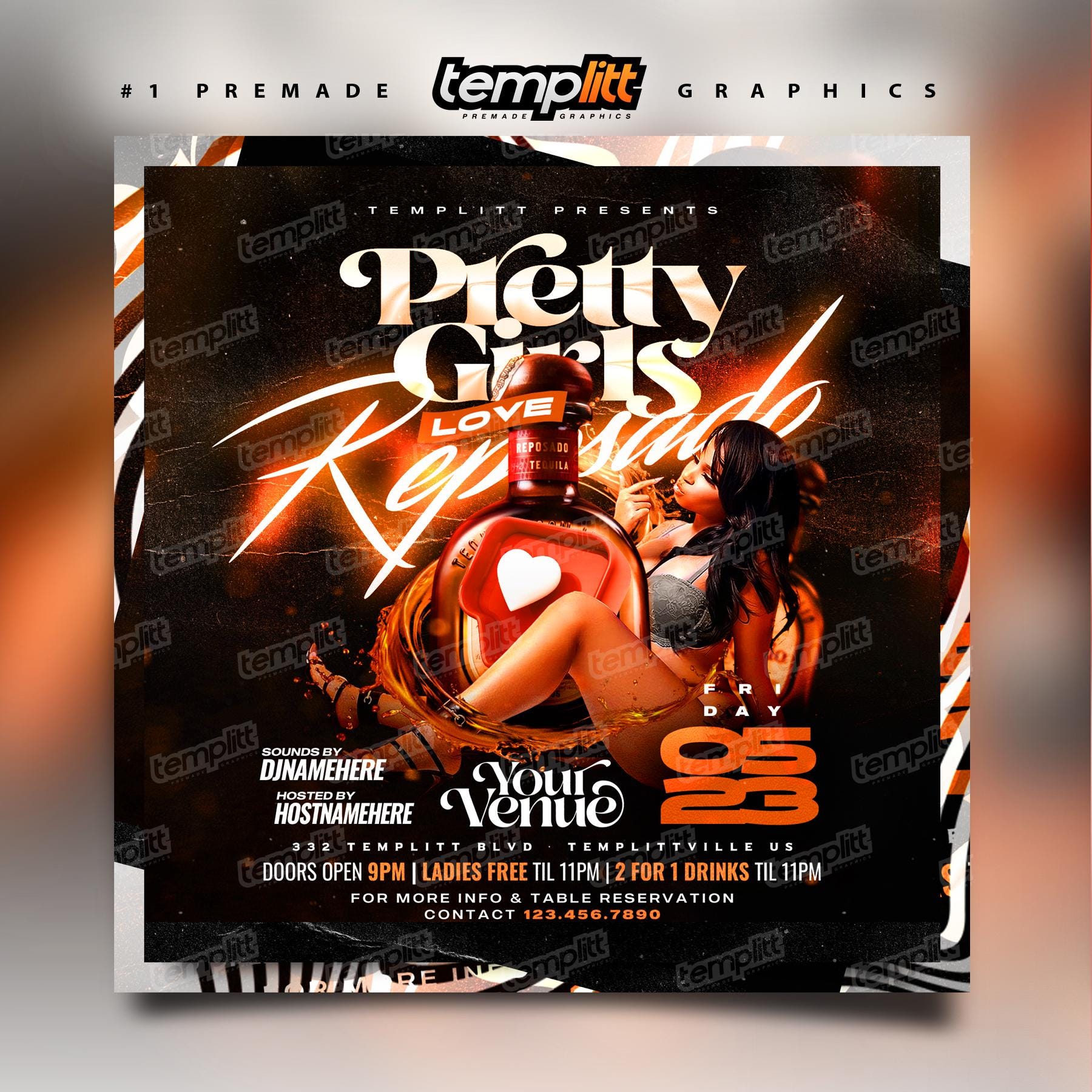 Pretty Girls Love Reposado Party Flyer, Premade Flyer Template, Event Flyer, Night Club Flyer, Custom Digital Flyer Design