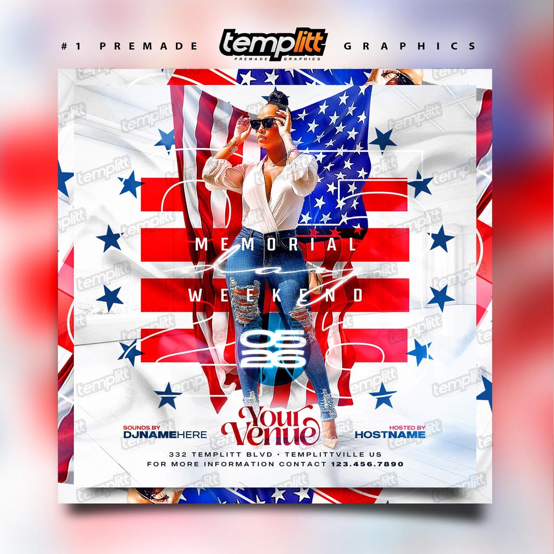 Memorial Day Party Flyer, Premade Flyer Template, Event Flyer, Night ...