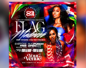 Flag Madness Party Flyer, Premade Flyer Template, Event Flyer, Night Club Flyer, Custom Digital Flyer Design