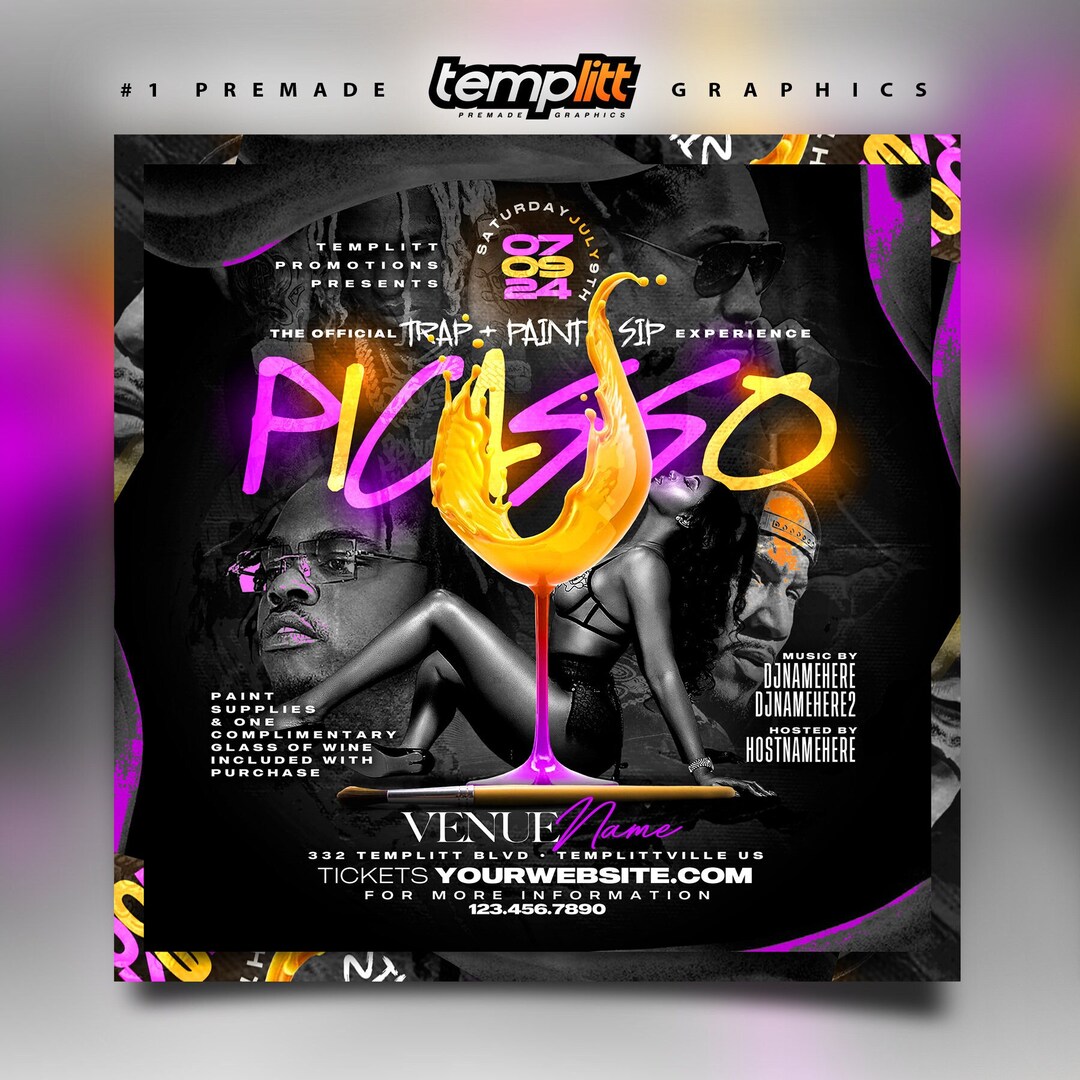 Trap Paint N Sip Flyer, Premade Flyer Template, Club Flyer,