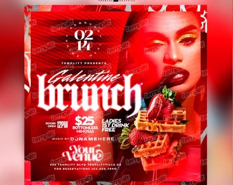 Valentine's Day Brunch Flyer, Premade Flyer Template, Brunch Invitation, Club Flyer, Party Flyer, Custom Digital Flyer Design
