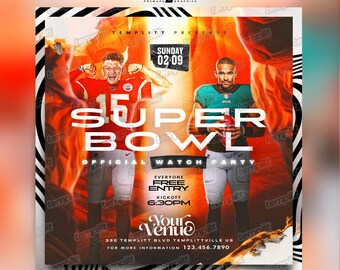 Super Bowl Watch Party Flyer, Premade Flyer Template, Event Flyer, Night Club Flyer, Sports Flyer, Custom Digital Flyer Design