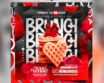 Valentine's Day Brunch Flyer, Premade Flyer Template, Brunch Invitation, Club Flyer, Party Flyer, Custom Digital Flyer Design