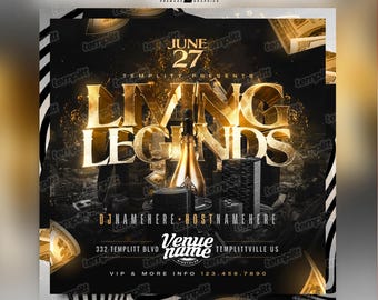 Living Legends Party Flyer, Premade Flyer Template, Event Flyer, Night Club Flyer, Custom Digital Flyer Design