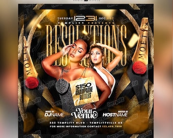 Resolutions New Year's Eve Party Flyer, Premade Flyer Template, Event Flyer, Night Club Flyer, Custom Digital Flyer Design