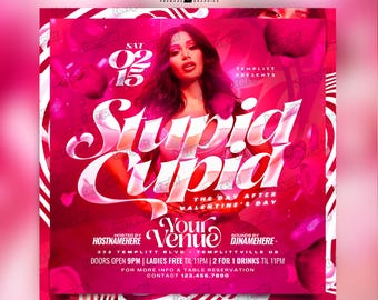 Stupid Cupid Valentine's Day Flyer, Premade Flyer Template, Brunch Invitation, Club Flyer, Party Flyer, Custom Digital Flyer Design