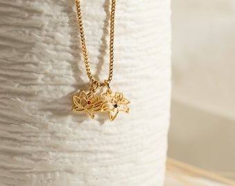 Personalisierte Geburtsblumen Halskette - Zierliche personalisierte Blumen Halskette - Geburtsmonat Halskette - Geburtstagsgeschenk für Sie - Blumenschmuck