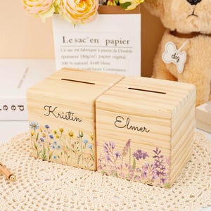 Tirelire personnalisée, tirelire fleurie personnalisée avec nom, tirelire personnalisée avec nom, tirelire, cadeau pour enfants, cadeau de baptême, cadeau de Pâques pour fille