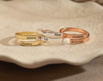 Mager stapelen naam, aangepaste dubbele namen ring, gepersonaliseerde sierlijke stapelen ring, Moederdag cadeau, beste vriend cadeau, paren cadeau, cadeau voor haar