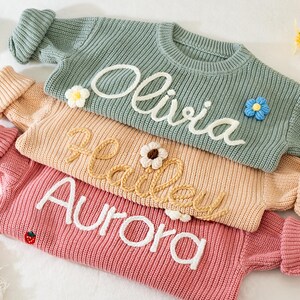 Custom Name Baby Sweaters, Hand Embroidered Name Baby Sweaters, Personalized Baby Knit Sweater, Baby Jumper, Baby Shower, Toddler Sweaters