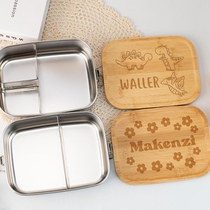 Boîte à lunch pour filles et garçons, Boîte à lunch personnalisée avec nom d'enfant gravé, Rentrée scolaire, Jardin d'enfants, Cadeau rentrée, Boîte à lunch pour enfants faite main