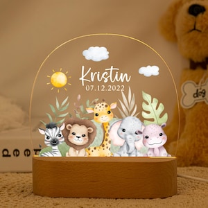 Custom Night Light with Base, Cute Animal Night Lamp for Baby, LED Lamp with Name, Kids Bedroom Nursery Table Light, Nursery Decor, Baptism
