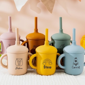 Personalized Silicone Cup With Handel, Custom Silicone Cup With Straw, Engraved Sippy Cup, Toddler Training Cup, Baby Shower Gift, Birthday