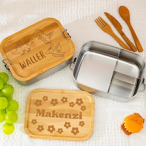 Boîte à lunch pour filles et garçons, Boîte à lunch personnalisée avec nom d'enfant gravé, Rentrée scolaire, Jardin d'enfants, Cadeau rentrée, Boîte à lunch pour enfants faite main