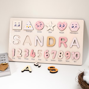 Personalized Educational Name Puzzle, Wooden Busy Board with Geometry Shapes and Numbers, Custom Name Puzzle, First Birthday Gift, Child Toy