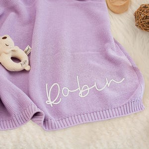 Personalized Baby Blanket with Name, Knitted Baby Name Blanket, Embroidered Name Blanket, Cotton Knit Baby Blanket, Newborn Keepsake Gift