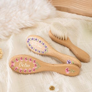 Personalized Birth Flower Hair Brush, Baby Name Brush, Baby Shower Gift, Custom Baby Brush, Christening Keepsake, Flower Girl Gift, Newborn