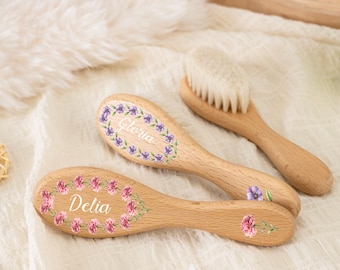 Personalized Birth Flower Hair Brush, Baby Name Brush, Baby Shower Gift, Custom Baby Brush, Christening Keepsake, Flower Girl Gift, Newborn