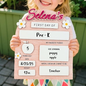 Personalized First Day of School Sign, Last Day of School Sign, Kindergarten First Day of School Sign, Back to School Sign Photo Prop