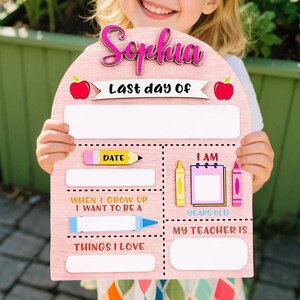 Letrero personalizado para el primer día de clases, letrero para el último día de clases, letrero con nombre personalizado, letrero de madera para el regreso a clases en preescolar, tablero para el primer día de clases