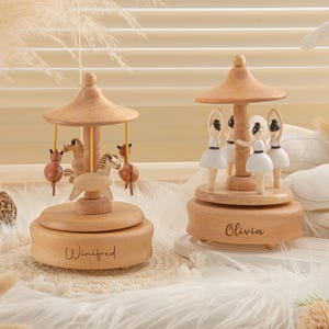 Wooden Music Box,Custom Kids Name Music Box Gift for Baptism,Baby Shower Gift Boxes,Carousel Music Box,Personalized Christmas Music Box Gift