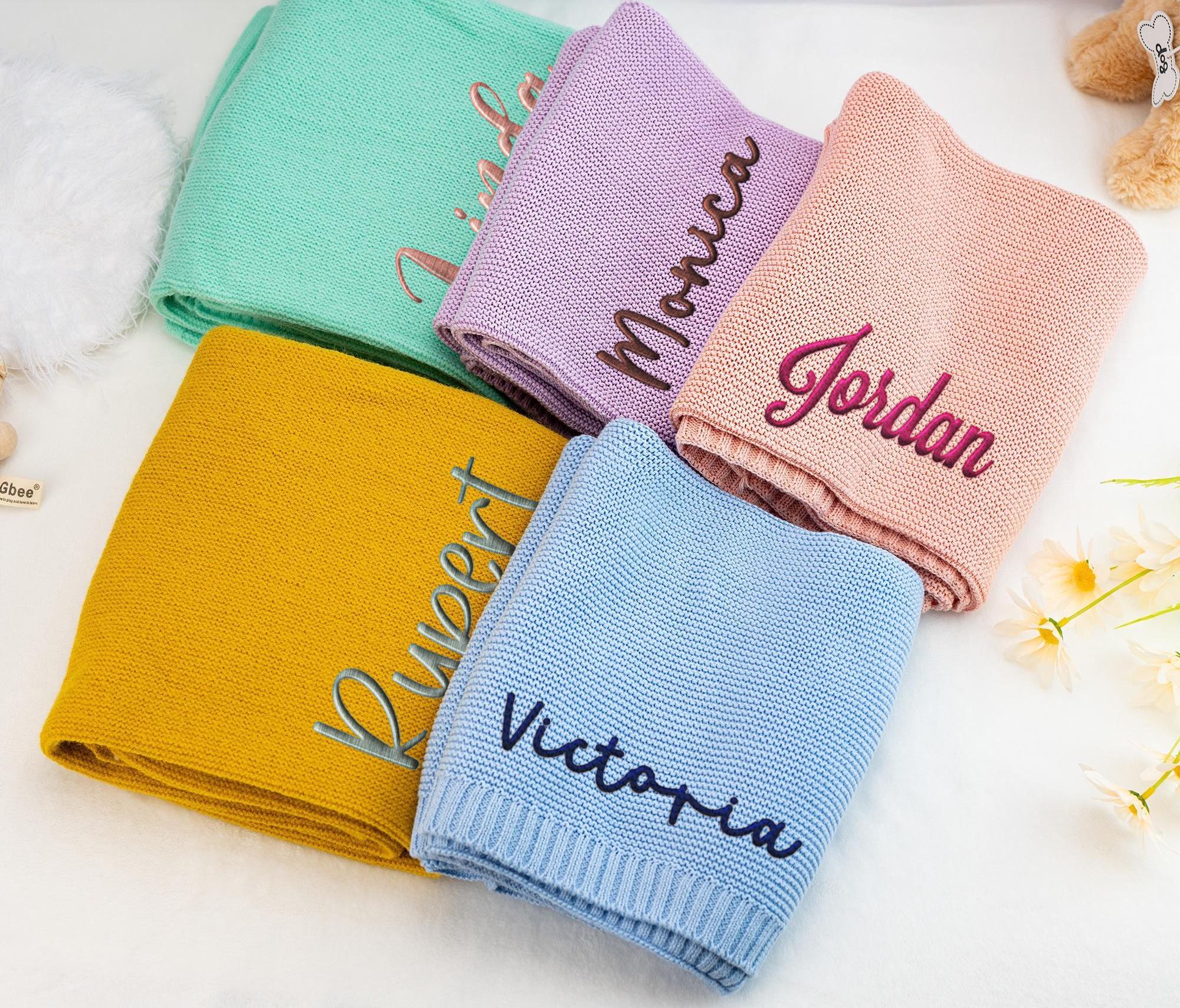 Personalized Kint Baby Blanket, Custom Embroidery Blanket for Baby, Stroller Blanket with Name, Monogrammed Blanket, Baby Gift for Newborns