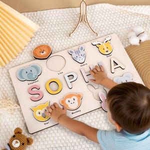 Personalized Animal Name Puzzle, Wooden Toys, Montessori Baby Toys with Name, New Baby Gifts, Baby Shower Gift, Christmas Gifts for Toddlers
