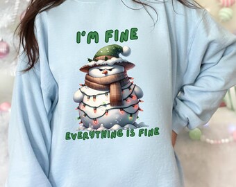 Funny Snowman Tangled in Lights Christmas Sweatshirt - I'm Fine