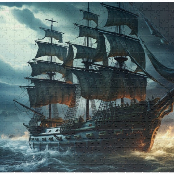 Dark Pirate Ship Jigsaw Puzzle - A Breath-Taking Fantasy Gift for Pirate Lovers and Kids - 110, 252, 500, 1014 Pieces