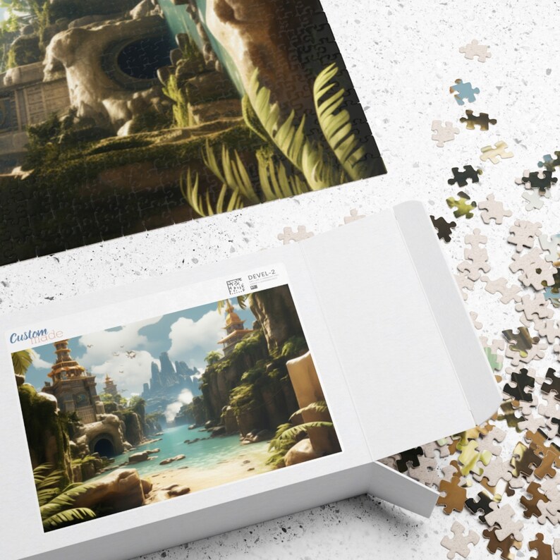 Tropical Paradise Hidden Beach Oasis Jigsaw Puzzle With Golden Temples Relaxing Gift for Puzzle