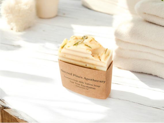 Tea Tree And Eucalyptus Goat Milk Soap With Beef Tallow Handmade Moisturizing Bar For Dry And Sensitive Skin Natural Creamy Lather Soap
