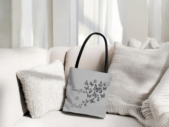 Butterfly Tote Bag With Inspirational Quote Transform & SoarEco-Friendly Reusable Bag Gift for Women Teens and Nature Lovers