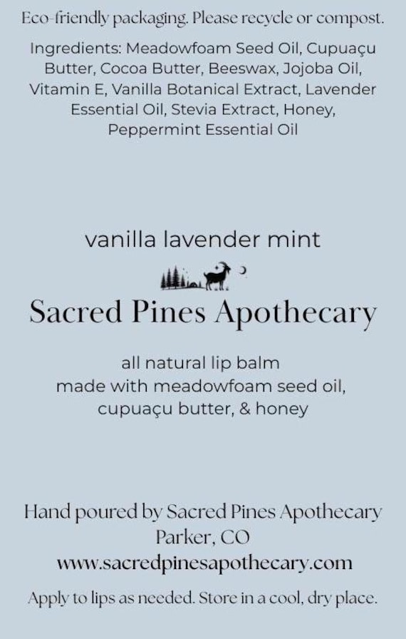 Moisturizing Natural Lip Balm, Hydrating and Eco Friendly Lip Care with Beeswax and Botanical Oils