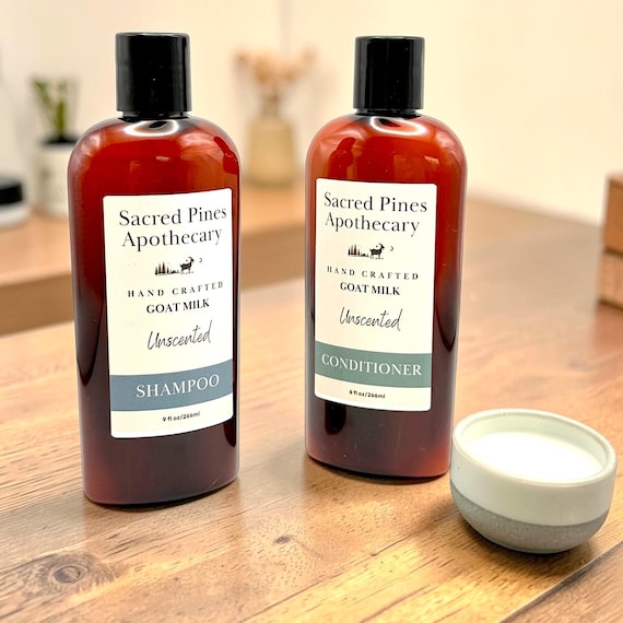 Unscented Natural Goat Milk Shampoo and Conditioner Set | Moisturizing Hair Care | Unscented Sensitive Scalp