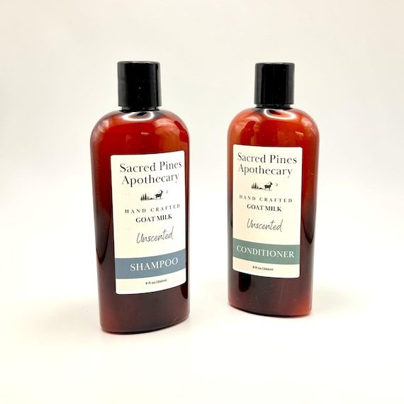 Unscented Natural Goat Milk Shampoo and Conditioner Set | Hydrating Hair Care Duo for Dry Sensitive Scalp |  Moisturizing Hair Bundle