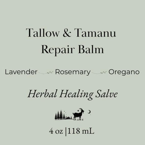 Tallow and Tamanu Healing Balm • Herbal Repair Salve for Eczema, Psoriasis, Cracked Skin, Cold Sores, Dry Hands, Lips & More