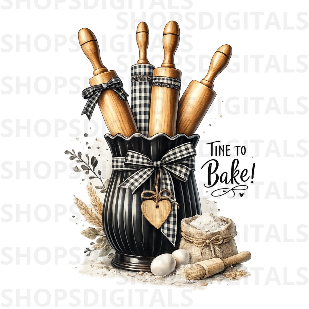 Farmhouse Baking Rolling Pins Clipart, Rustic Kitchen Design (digital ...