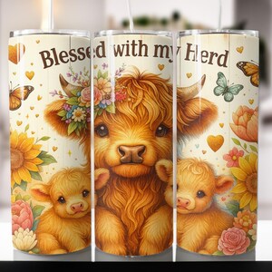 Blessed With My Herd 20 oz Skinny Tumbler Sublimation Design, Highland Cow Tumbler Wrap, Mom Tumbler Wrap, Digital Download
