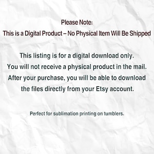 Op de afbeelding: Witte achtergrond met zwarte en kastanjebruine tekst. De tekst luidt: "Please Note: This is a Digital Product - No Physical Item Will Be Shipped." Extra tekst legt uit dat het een digitale download is.