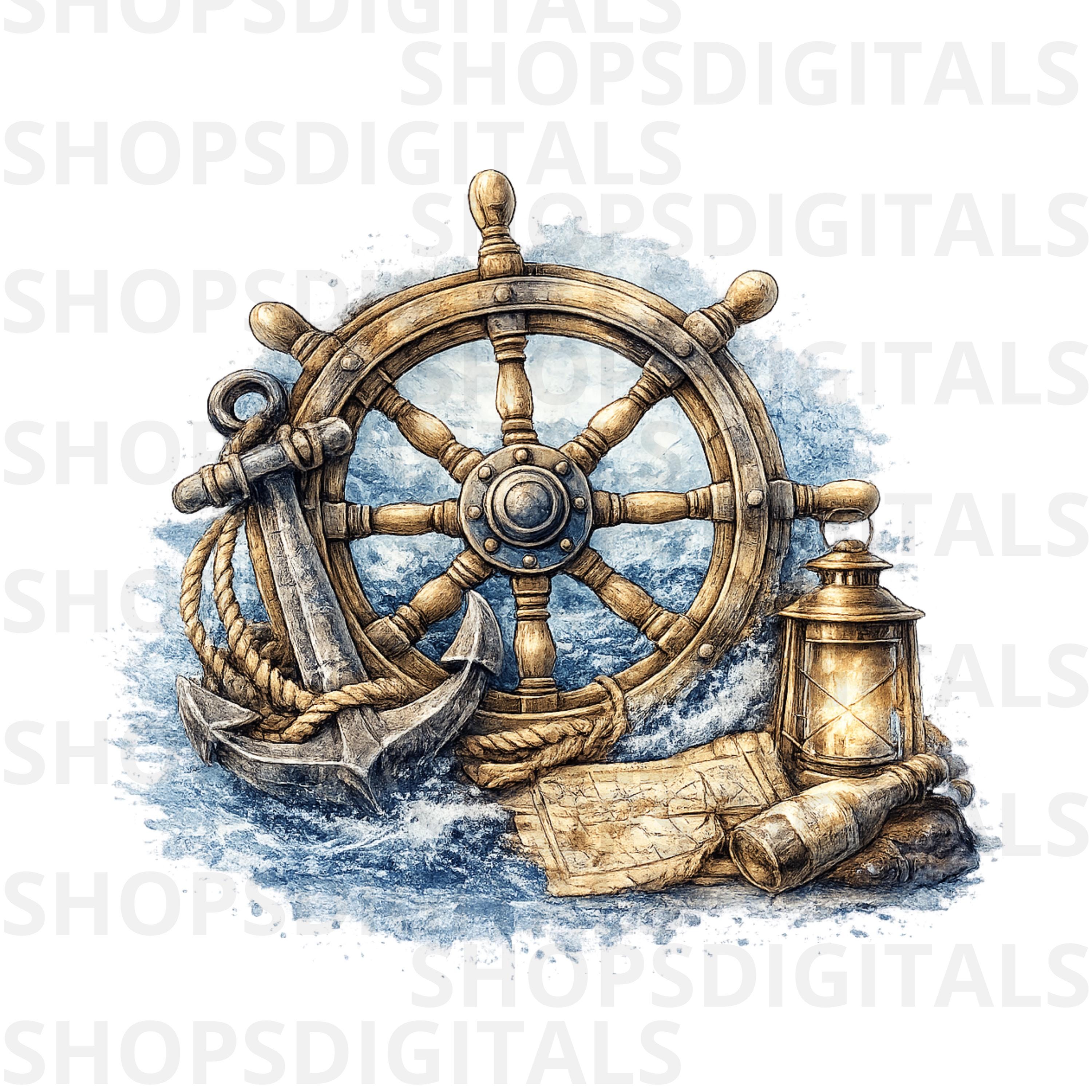 Nautical Ship Wheel Clipart | Vintage Steering Wheel PNG Set (digital ...