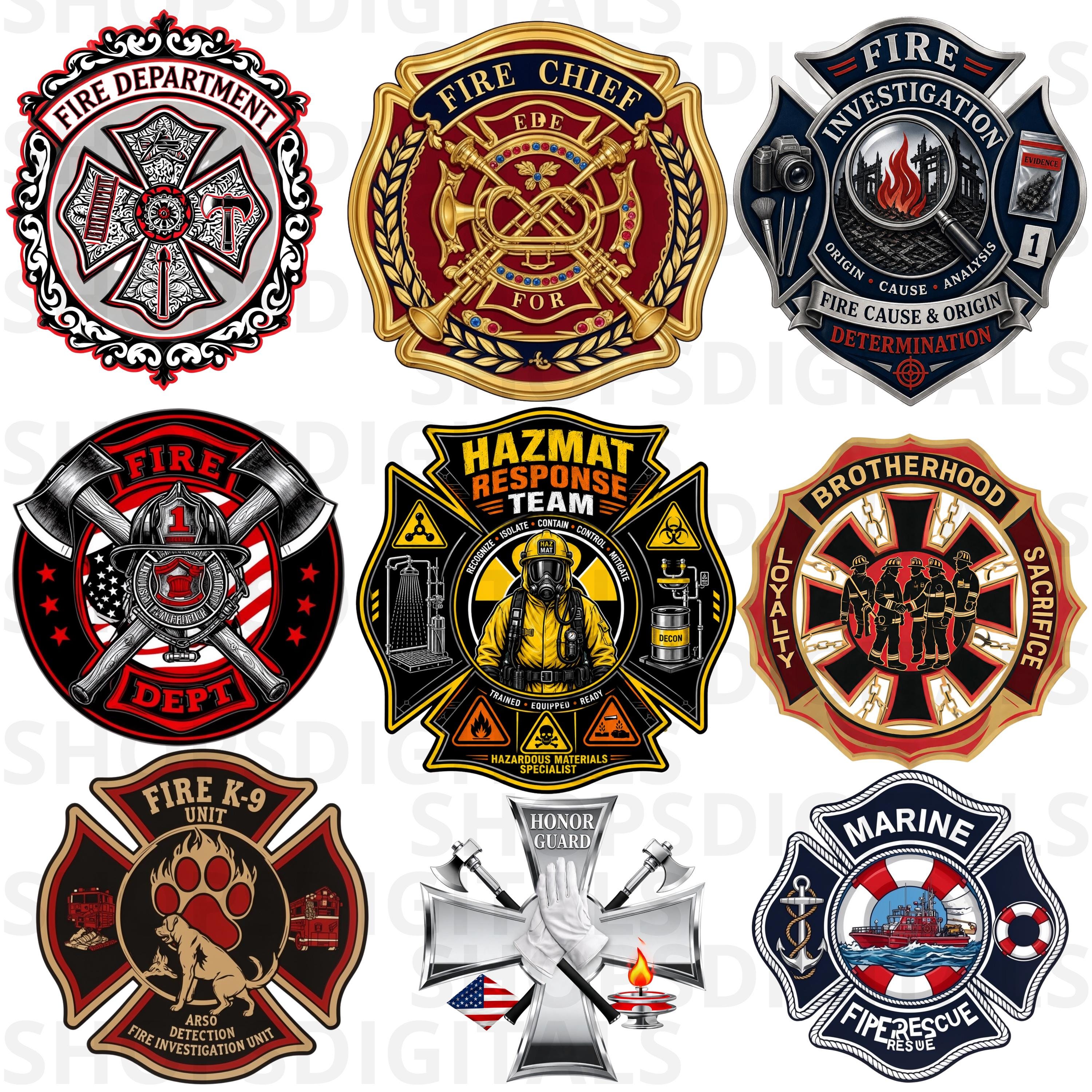 30 Firefighter PNG Bundle, Fire Rescue Logos, Clipart, Emblem Graphics ...
