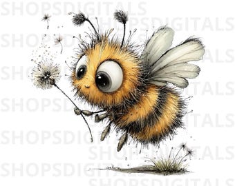 Imágenes prediseñadas de abejorros en acuarela, ilustración de diente de león, abeja primaveral PNG (descarga digital)