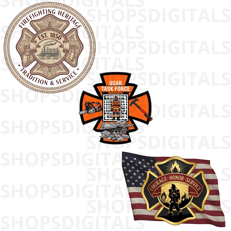 30 Firefighter PNG Bundle, Fire Rescue Logos, Clipart, Emblem Graphics ...