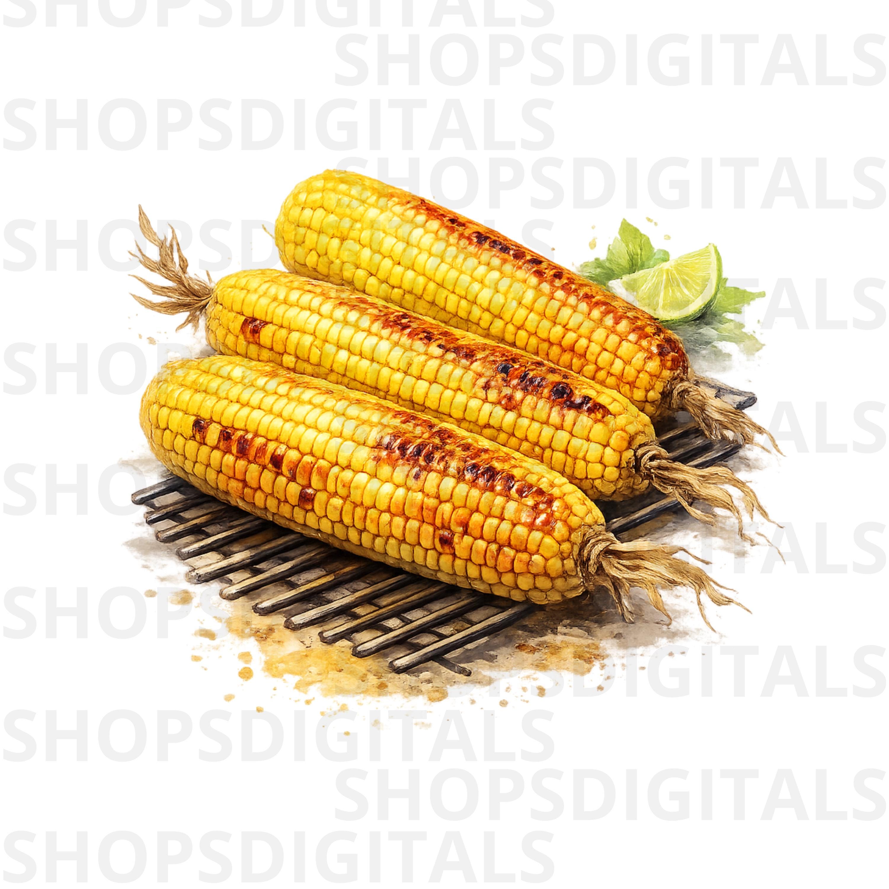Grilled Corn PNG Clipart, Watercolor Corn on Cob Sublimation, BBQ Food ...