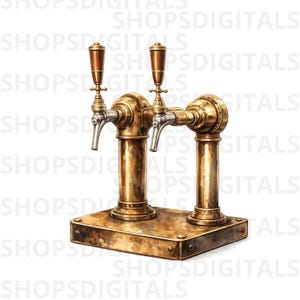 Beer Tap PNG, Vintage Bar Faucet Clipart, Brass Draft Beer Dispenser Illustration