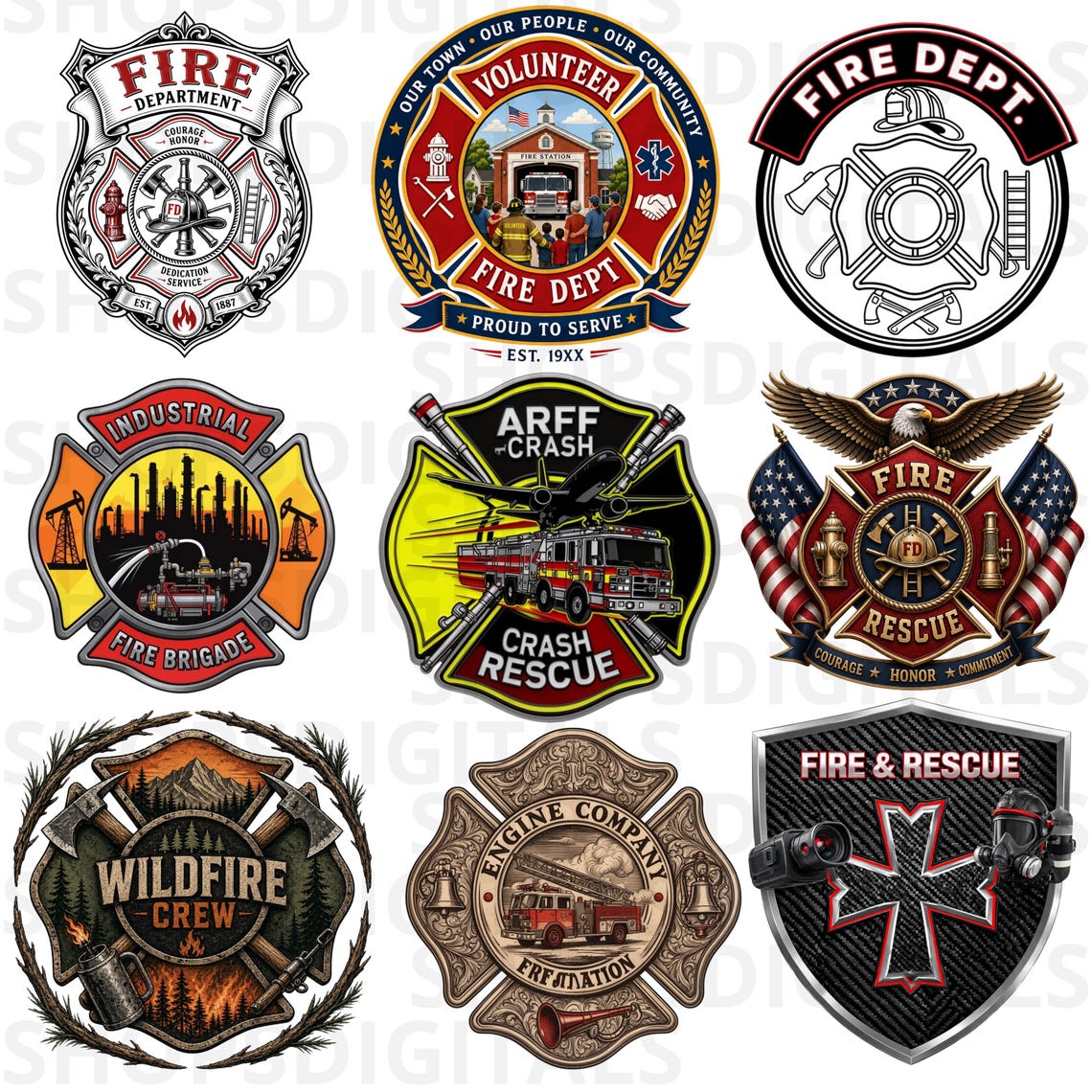 Spring Fire Rescue Logo 30 Firefighter PNG Bundle, Fire Rescue Logos, Clipart, Emblem Graphics ...