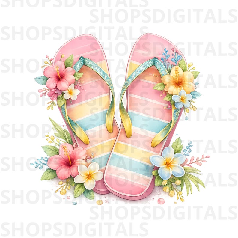 Floral Flip Flops Watercolor PNG, Summer Beach Sandals Clipart ...