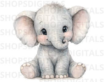 Aquarel babyolifant png, kinderkamerillustratie (digitale download)